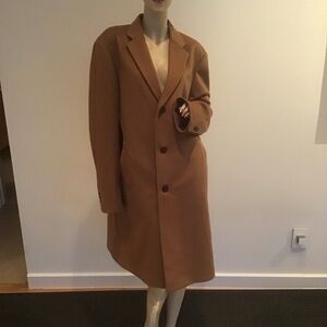 Mens Uniqlo Brown Chesterfield Wool Cashmere Long Overcoat Coat L Classic Preppy